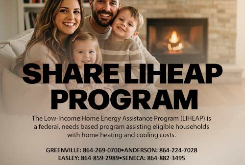 a family sitting in the living to advertise the Liheap Program. click for details
